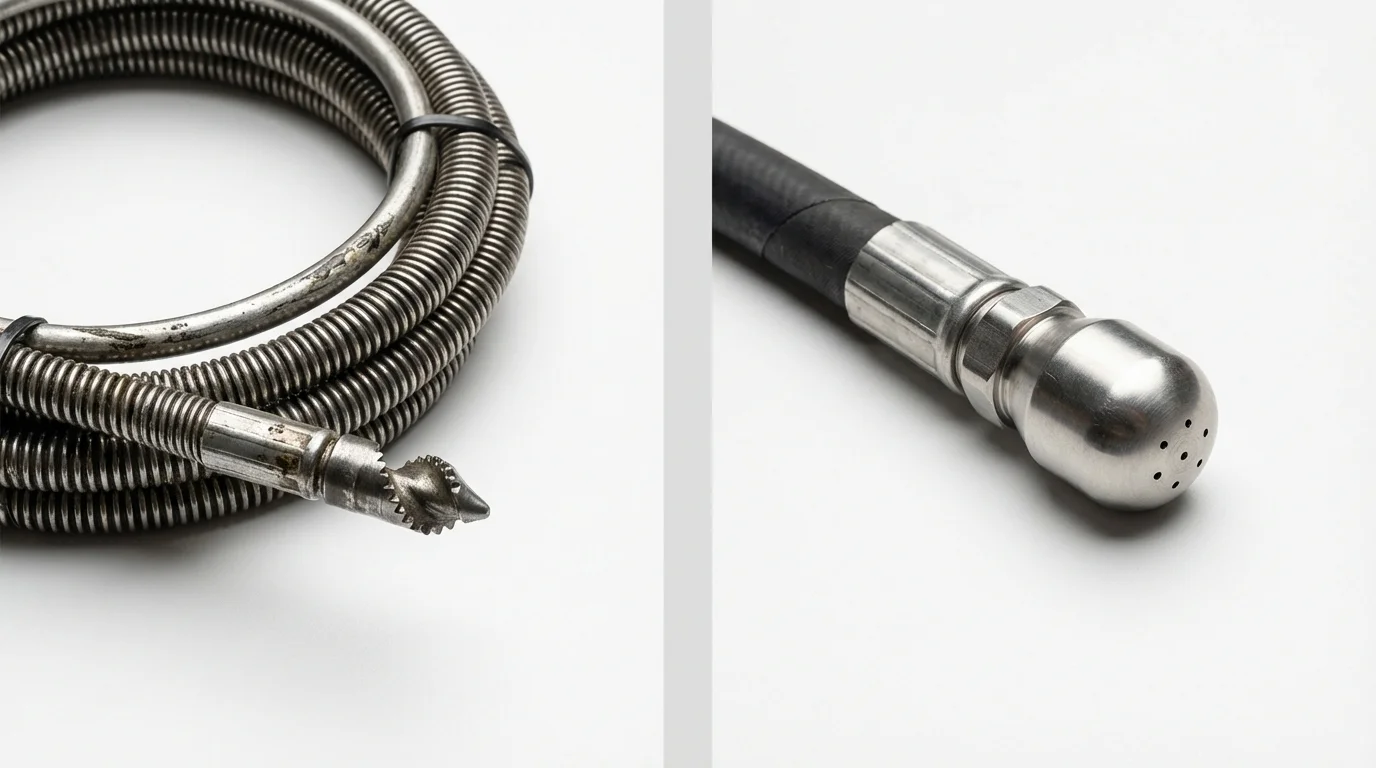 Drain snake cable and hydro jetting nozzle used for drain cleaning in Hindman, KY