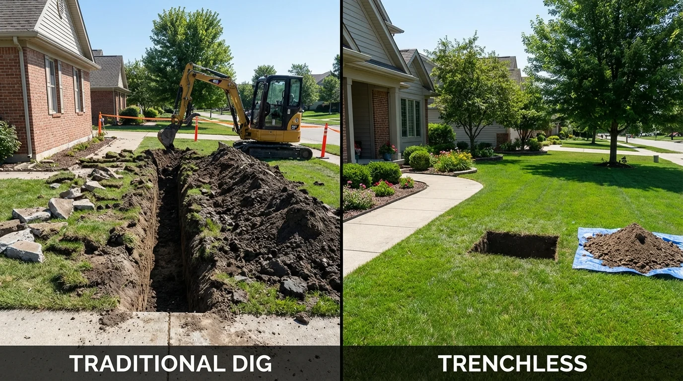 Trenchless sewer repair with minimal yard damage versus traditional excavation in Hindman, KY